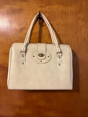 Vintage Cream Structured Satchel Handbag